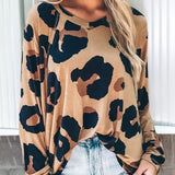 European And American Leopard Print V-neck Ruffled Cuff Loose Top