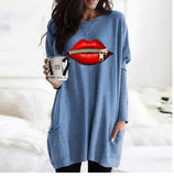 European And American Halloween Solid Color Printing Pocket Long Sleeve T-shirt Dress