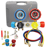 4 Way AC Manifold Gauge R410A R22 R134A HVAC Diagnostic Charging Tool Quick Adapter w/Hose Set + Carrying Case for car use