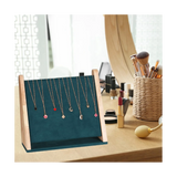 Stand Wooden Necklace Holder Pendant Organizer Jewelry Display for Countertop with Dark Green Veet