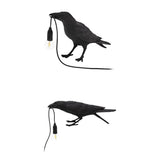 Resin Crow Lamp Table Light Home Sconce Nightlights Bedroom Desk Decor Black