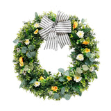 Easter Wreath Green Leaves White Yellow Flowers Beautiful Artificial Wreath for Home Party Decoration