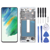 (White) For Samsung Galaxy S21 FE 5G SM-G990B COMPATIBLE LCD Screen Digitizer Full Assembly with Frame
