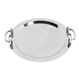Stainless Steel Buffet Plate Bright Mirror Finish Serving Tray with Handle for Hotel Restaurant Banquet Circular (Diameter 40cm/15.75in)