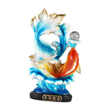 (Red and Blue Fishes) 12.8 inch Chinese Feng Shui Fishes Statue Figurine for Study Cabinet Balcony Red Fishes