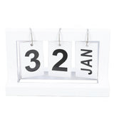 Standing Flip Wooden Desk Calendar Nordic Style Vintage Large Display Wooden Flip Calendar for Office Desktop Home Study Living Room White
