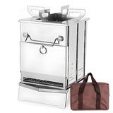 Portable Camping Wood Burning Stove Foldable Small Stainless Steel Tent Stove with Stove Holder Ash Plate Removable Stable Base Backpacking Woodstove