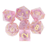 7pcs Resin Sharpness Edged Dice Transparent Polyhedral Liquid Quicksand Role Playing Game Number Dice Purple Quicksand