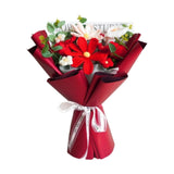 (Red) 17.7inch Crochet Flowers Knitted Bouquet Handmade for Best Friend Girlfriend Red