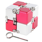 ADHD DIY Infinite Puzzle Toy Adult Portable Alloy Funny Stress Anxiety Relief Flip Puzzle Block Toy Red and Silver