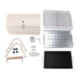 Double Sided Portable Charcoal Grill Multifunction Outdoor Charcoal Barbecue Stove with Chimney for Camping Picnic White with Baking Tray