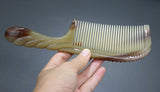 7.87 Inch Natural Tibetan Plateau Yak Horn Comb Round Handles Fine Tooth Comb Anti Static Hair Massage Brush