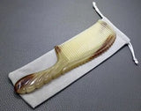 7.87 Inch Natural Tibetan Plateau Yak Horn Comb Round Handles Fine Tooth Comb Anti Static Hair Massage Brush