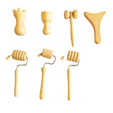 7-Piece Beech Mini Guasha Massager Set Wooden Massage Series Hand-Held Massager In Cloth Bag