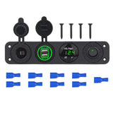 Green Light DIY 4 Hole Panel 4.2A Dual Usb Charger Cigarette Lighter Switch Volt Meter for Car Boat Trailer Vehicles Truck Yacht