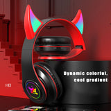 Devil Ears Bluetooth 5.0 Wireless Headphones with Mic for Kids Child Noise-cancelling Flash Light Headset Support TF Card