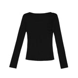 Vintage Printed Round Neck Short Long-sleeved T-shirt