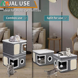 Indoor Cat House with Separate 2 Large Cat Bed Cave Hideaway Condos and Hanging Balls. Cat Cube for Multiple Cats and Kittens.