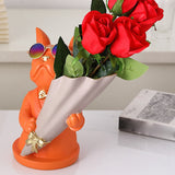 Home Decor Figurine Miniature French Bulldog Sculpture Desktop Flower Vase Table Decoration Modern Decorative Statue