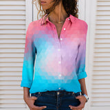 Women's 3D Digital Printing Gradient Color Polo Collar Top Youth Simplicity Casual Ladies Shirt