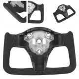 Car Steering Wheel Ergonomic Yoke Steering Wheel with Side Carbon Fiber Trims for Auto Replacement for Tesla Model 3 Y 2018+