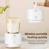 BEBEBAO Baby Bottle Warmer Portable Wireless Milk Heater 4 Levels Temperature Adjustable with 4pcs Adapters for Outdoor
