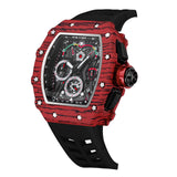 Pintime Men's Watches Silicone Strap Waterproof 3Bar Sport Quartz Wristwatch Tonneau Case Luminous Dial Chronograph Clock Gifts