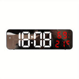 1pc 22.86cm Large Digital Wall Clock With Temperature And Humidity Display, 3 Alarms, Night Mode, And 12/24H LED Display - Battery Is Excluded