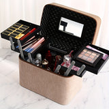 1pc Large Capacity Makeup Case with Double-Layer Tray - Portable Cosmetic Storage Box for Beauty Products
