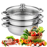 3 Tier Steamer Cooking with Lid Stainless Steel Steam Pot Multipurpose for Vegetable Dumpg Stock Sauce Food
