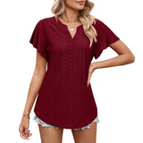 Women's Solid Color And V-neck Ruffle Sleeve Casual T-shirt