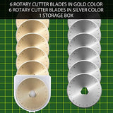 12 Pack Rotarycutter Blades With Storage Box Gold & Silver 45Mm Replacement Blade For Handcrafting, Art, Diys, Crafts, Quilting