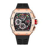 PINTIME Man Watch Waterproof 30m Quartz Wristwatch Luxury Tonneau Case Chronograph Silicone Strap Calendar Luminous Reloj Hombre