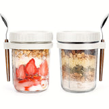 2pcs Set 16 oz Mason Jars with Silicone Lid and Spoon - Perfect for Storing Milk, Grains, Fruits, and Oatmeal