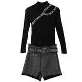 Small Temperament Knit Sweater And High Waist Shorts Two-piece Suit