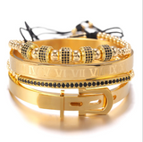 Copper bead braided 12 6 mm micro-drill balls, 3 diamond double-row drill crescent stainless steel bracelet four-piece Suite