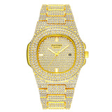 PINTIME Men's Watches Waterproof 3ATM Luxury Quartz Wrsitwatch Bling Iced Out Diamond Case Casual Calendar Clock Business Reloj