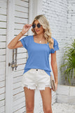 Women's Summer Solid Color Square Collar T-shirt Loose Top
