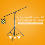 4m 2-in-1 Adjustable Boom Light Stand Tripod Heavy Duty 5kg Load Capacity with Sand Bag for Softbox Studio Strobe