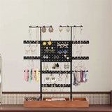 Stand with Wooden Base, Height Adjustable Organiser Stand, Metal Jewellery Holder Display Tower