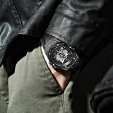 PINTIME Men Skeleton Watch Top Brand Luxury Fashion Quartz Watches For Men Silicone Strap Luminous Wristwatch With Date