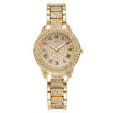 Full Diamond Roman Literal Steel Watch Bracelet Set