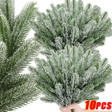 DIY Tree Wreath Ornaments Home Xmas New Year Gifts 10/5Pcs Christmas Artificial Needles Branches Snow Pine Fake Plants