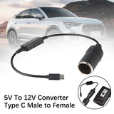 5V 12V Converter Cable Extender USB Type C Chargers To Cigarette Lighter Socket Truck Power Adapter Car Electronics Interior