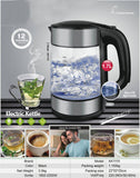 1.7L Electric Blue LED Light Glass 2200W Smart Whistle Kettle Quick Heating Boig Health Pot Teapot