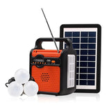 25W Bluetooth-compatible USB Charger Home System Solar Power Panel Generator Kit with FM Radio 3 LED Bulbs Emergency Lighting