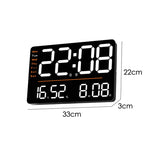 Large LED Wall Clock with Temp, Humidity, Date, Time, Week Display - Multifunctional Electronic Alarm Clock for Home Living Room