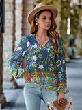 Cross Border Printed V-neck Loose Long Sleeve Top Women