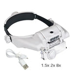 USB LED Headband Magnifier Hands Free Magnifying Glasses For Jewelry Watch Electronic Repair 1.5x2x2.5x3x3.5x8x Lens Loupe