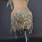 Hanging Neck Mesh Elastic Super Shiny Diamond Short Skirt Performance Latin Dance Competition Practice Party Dress